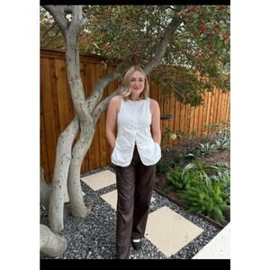 VEDA Brown 100% Leather Wide-Leg Pants Trousers size 4